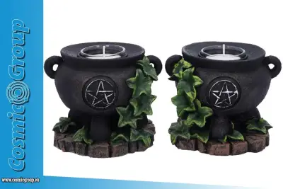 Figurine ivy cauldron candle holder set of 2